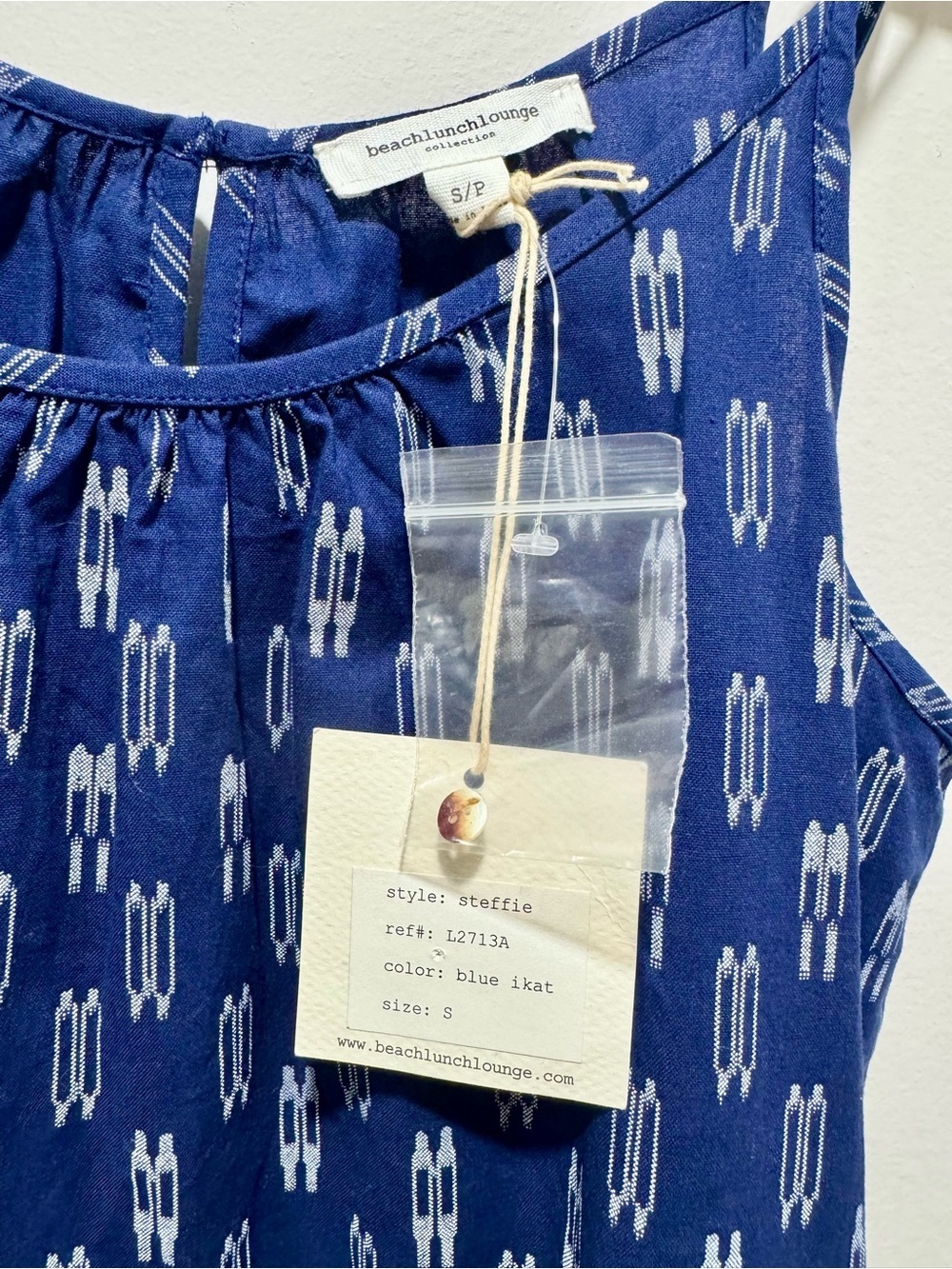 Beach Lunch Lounge Steffie‎ Mini Dress Blue Ikat Tie Shoulder NWT Size S - Picture 3 of 6